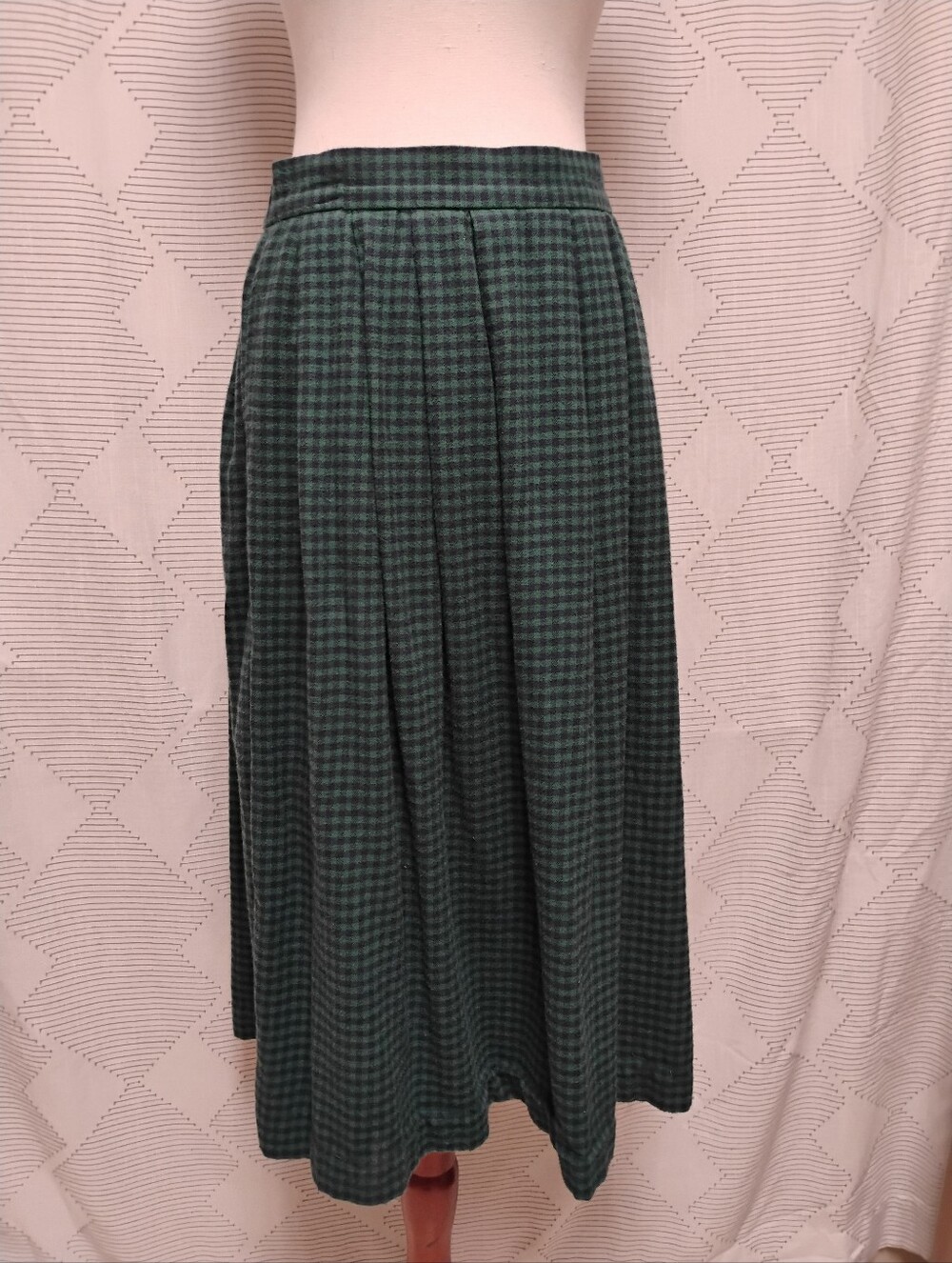 Vintage Gingham Orvis Green Navy Full A line Midi Skirt 100% Cotton 12P Women's